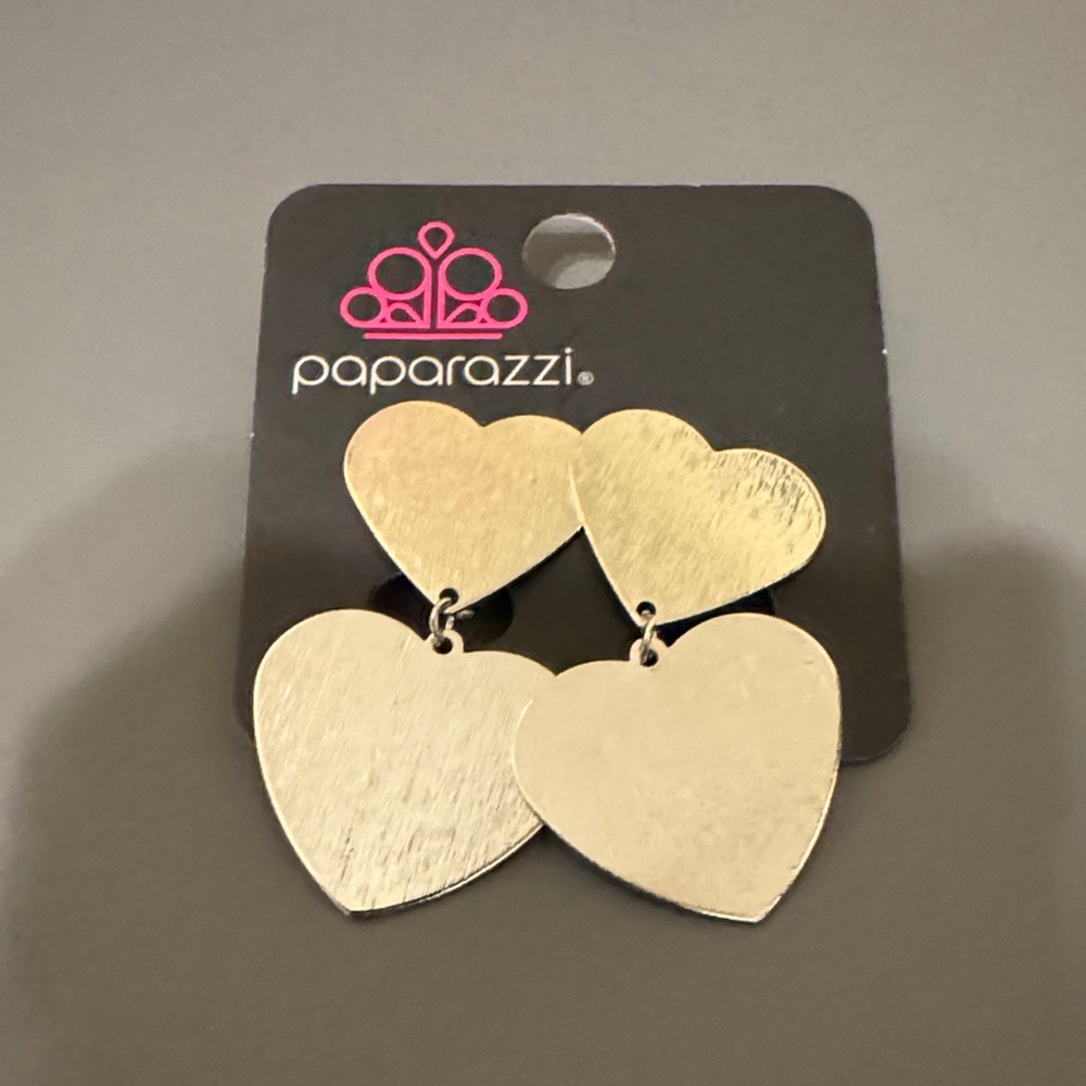 Double Heart Silver Clip on Earrings